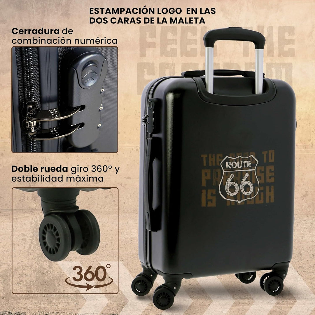 Route 66 Koffer - Handgepäck Koffer 55x40x20 -Reisekoffer mit 4 Rollen 360º leicht- Hartschalenkoffe