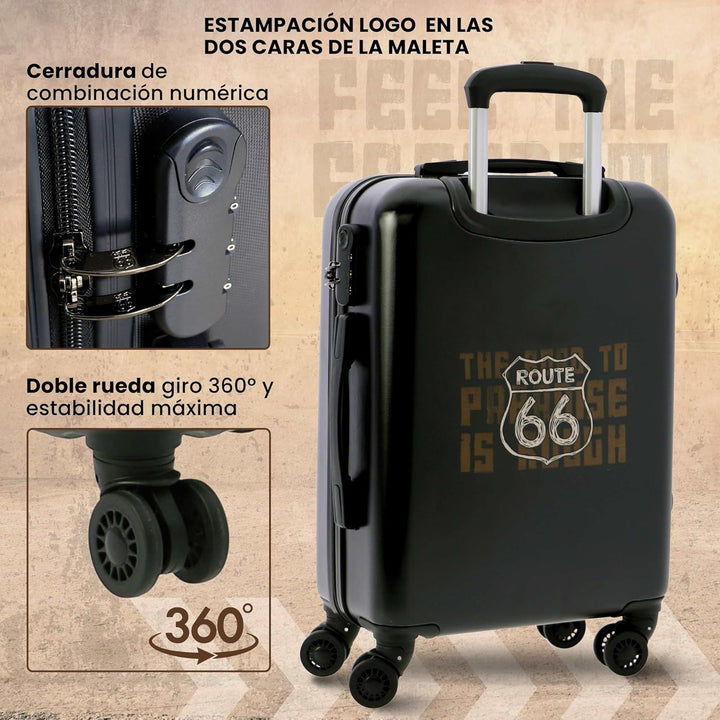 Route 66 Koffer - Handgepäck Koffer 55x40x20 -Reisekoffer mit 4 Rollen 360º leicht- Hartschalenkoffe