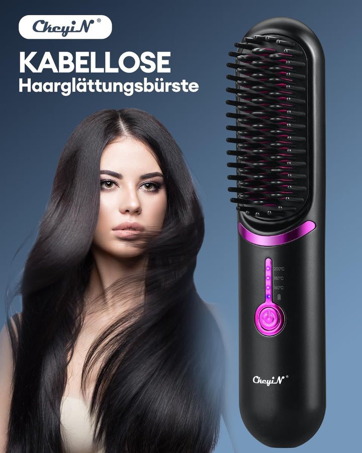 CkeyiN Pro Glättbürste Kabellos, 5200mAh Haarglätter Bürste Kabellose Glättbürste, Mini Glättungsbür