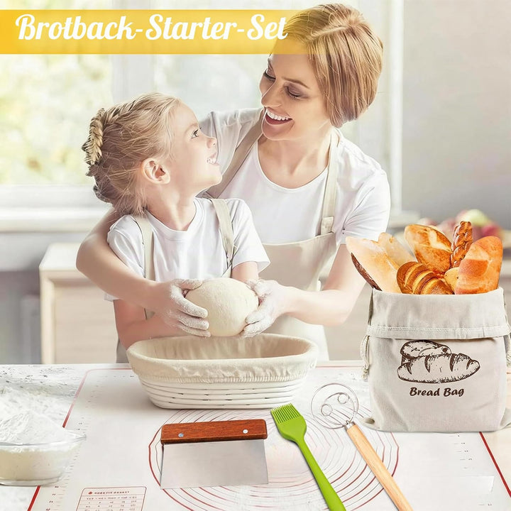 dellyy Brotbackset mit Gärkorb, 10 Teileset Brot Backen Starterset, Naturrattan-Geflecht, Inklusive