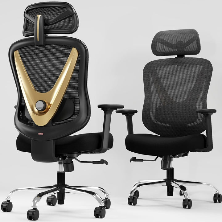 Ergonomischer Bürostuhl mit 3D Lendenstütze & 3D verstellbaren Armlehnen, V-Rücken-Design, Bequemer