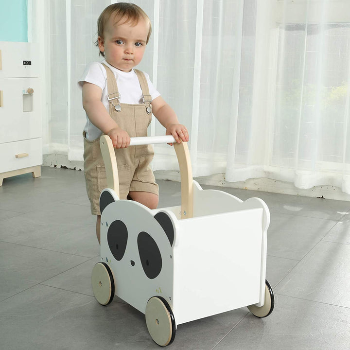 labebe Kinder Lauflernwagen Holz, Baby Panda Lauflernhilfe Mit Stauraum für 1-3 Jahre，Gehfrei/Laufwa