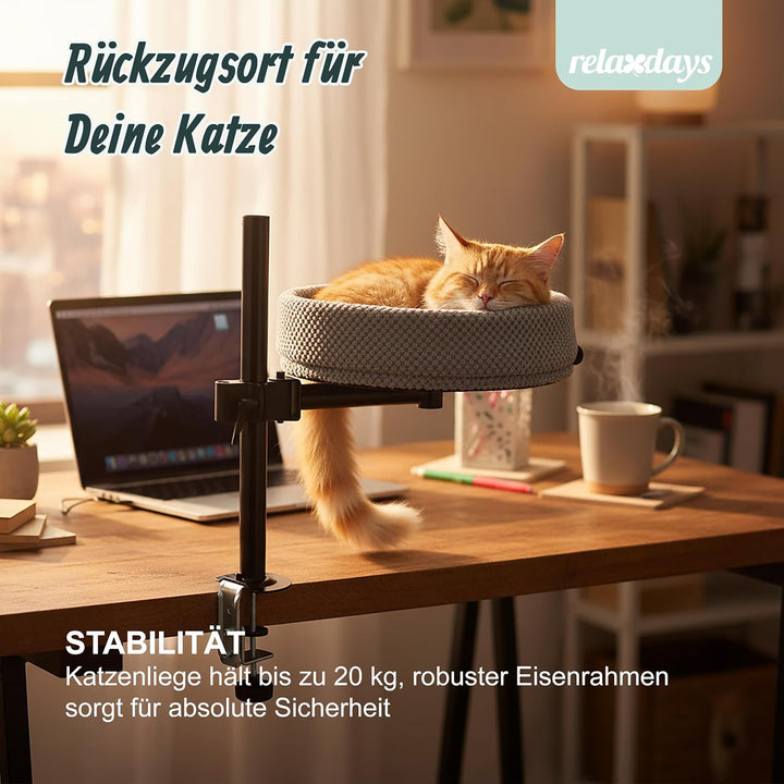 Relaxdays Katzenbett für Schreibtisch, höhenverstellbar, 360° drehbar, 20 kg, weicher Katzenkorb Ø 3