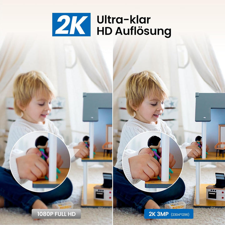 Cinnado Überwachungskamera Innen - 2K 3MP Babyphone mit Kamera, 360 Grad WLAN Indoor Hundekamera mit