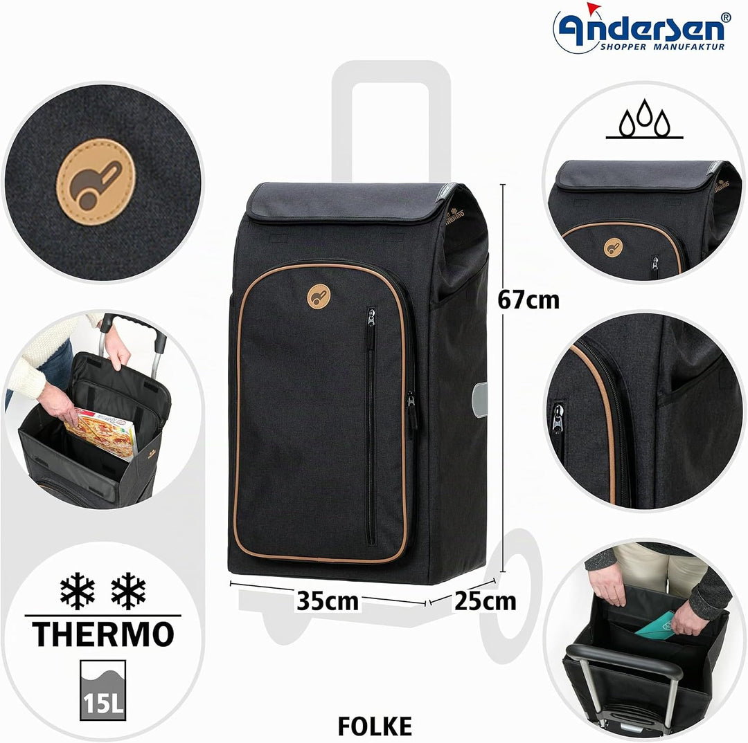 Andersen Einkaufstrolley - klappbar - 61 Liter - Treppensteiger - mit Kühlfach - Aufhängung für Eink
