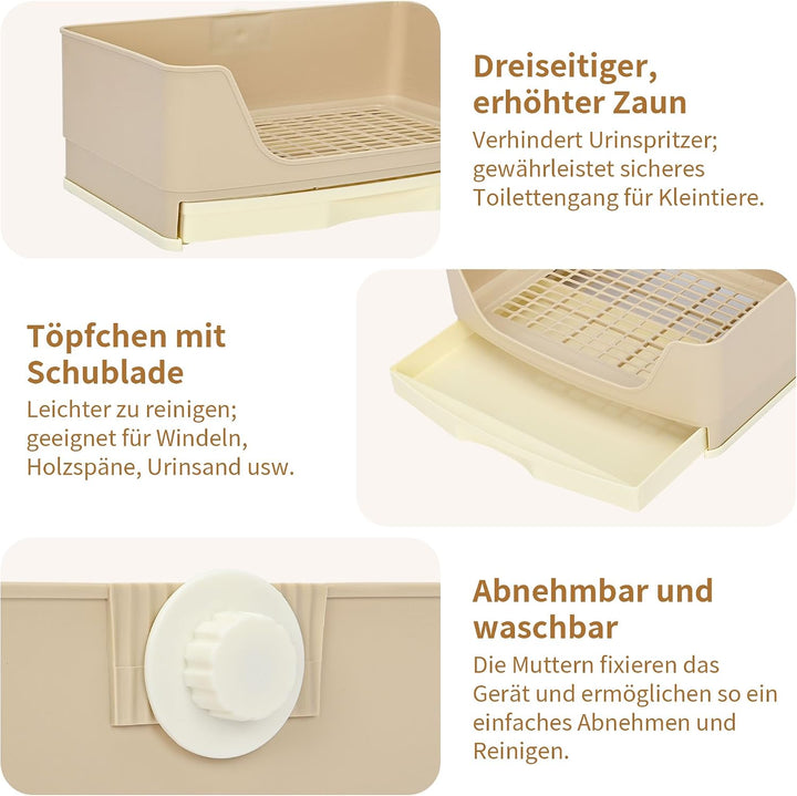 rloao Kaninchen Toilette Gross mit Abnehmbarem Schublade, Ecktoilette, Beige | Grosse Hasentoilette