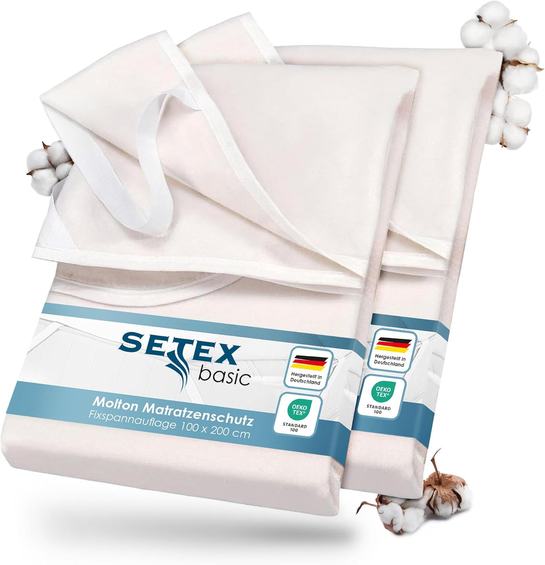SETEX Molton Matratzenschutz, Doppelpack, 100 x 200 cm, Eckgummis, Matratzenschoner aus 100 % Baumwo