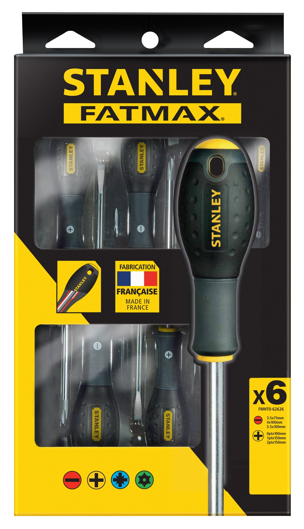 Stanley FatMax Elektrikerschraubendreher-Set, Schlitz/Phillips (SL3.5/4/5.5;PH0/1/2/3, 6-teilig) FMH