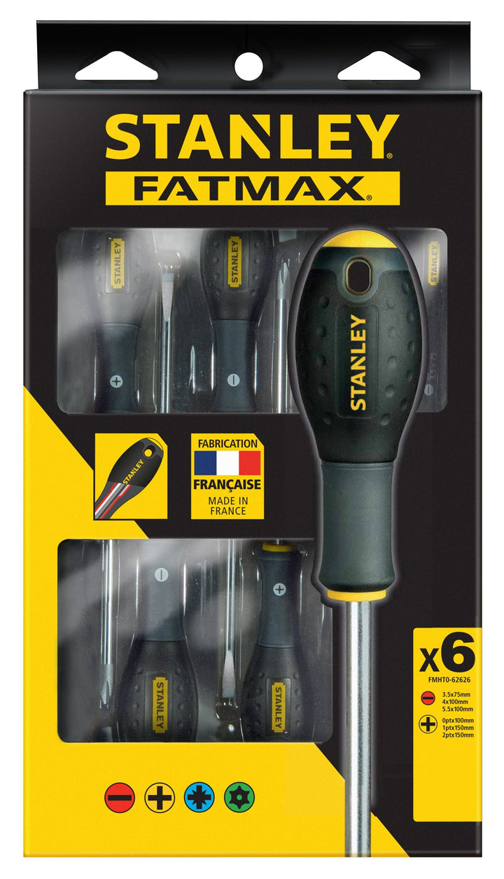 Stanley FatMax Elektrikerschraubendreher-Set, Schlitz/Phillips (SL3.5/4/5.5;PH0/1/2/3, 6-teilig) FMH