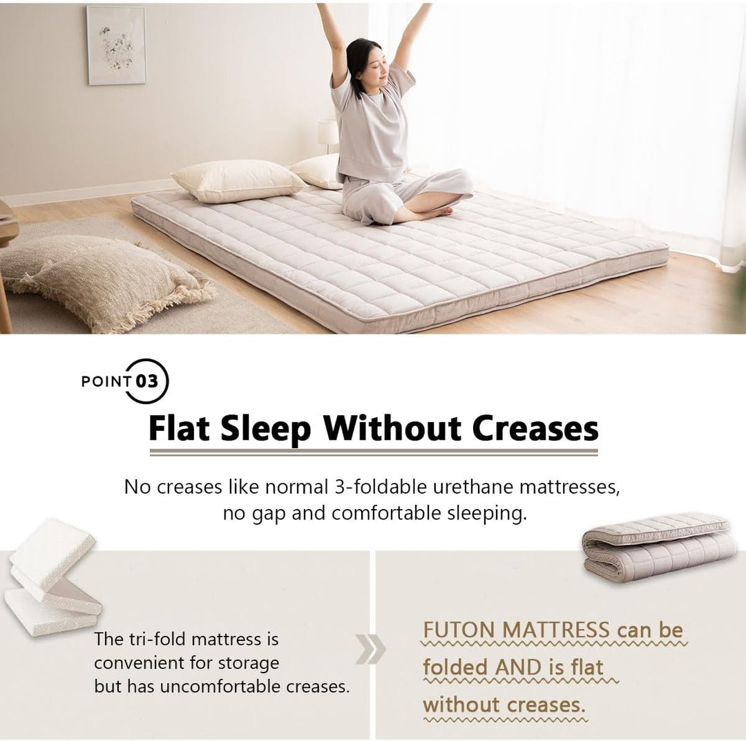 EMOOR Japanische Gepolsterte Futon-Matratze Machi 140 x 202 cm Grau, Zwickel Faltbar Verstaubar Elas