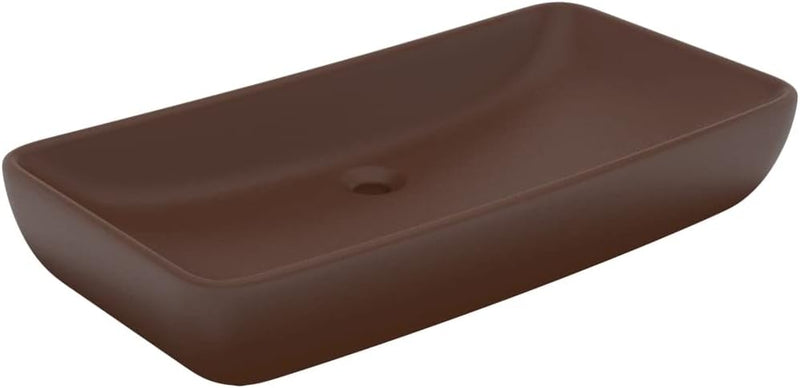 HOMIUSE Luxus-Waschbecken Rechteckig Matt Dunkelbraun 71x38 cm Keramik Waschbecken Waschtisch Aufsat