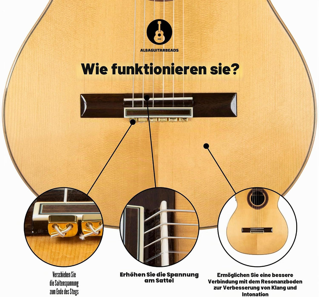 Gold Alba Guitar Beads aus Metall für Klassische, Flamenco- und Akustik Gitarren mit Nylonsaiten