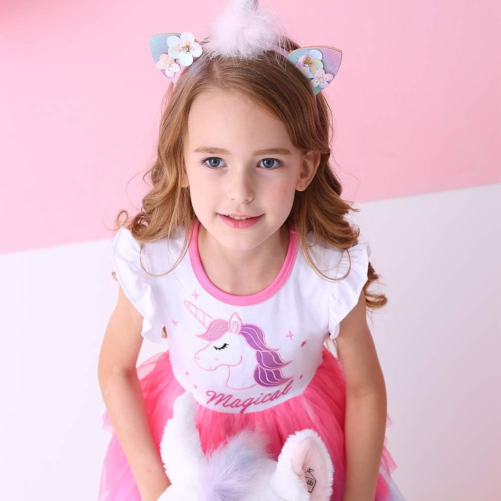 DXTON Mädchen Einhorn Kleider Prinzessin Kleid Party Geburtstag Ferien Baby Kleid Gr. 90-130 Einhorn