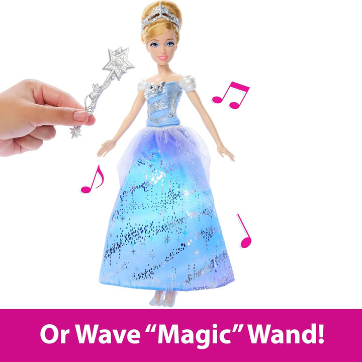 Mattel Disney Princess, Cinderella mit aufleuchtendem Kleid und Soundeffekten, aktiviert durch Zaube