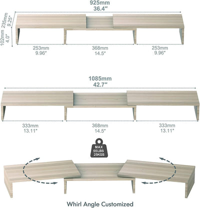 FITUEYES Dual Monitorständer aus Holz, Verstellbare Länge und Schwenkwinkel Bildschirmständer, Monit