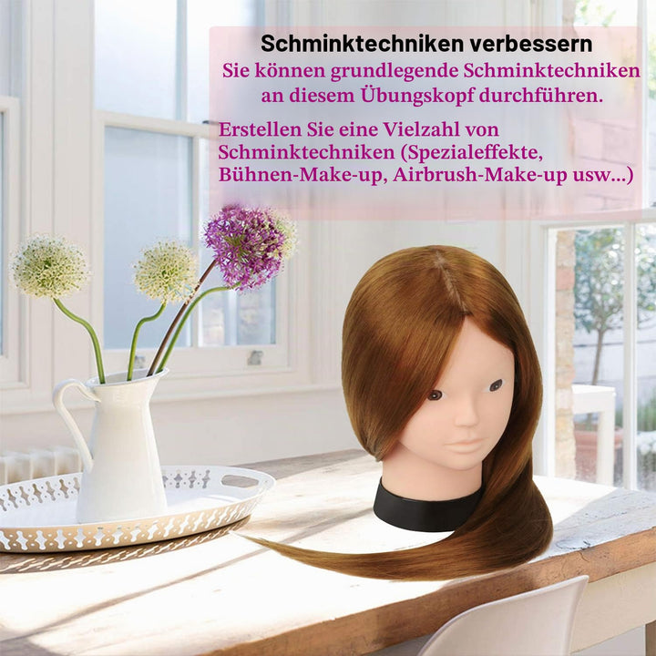 MYSWEETY 20” Übungskopf Frisierkopf Friseur 50% Echthaar Haar Perückenkopf Puppenkopf Übungskopf Fri