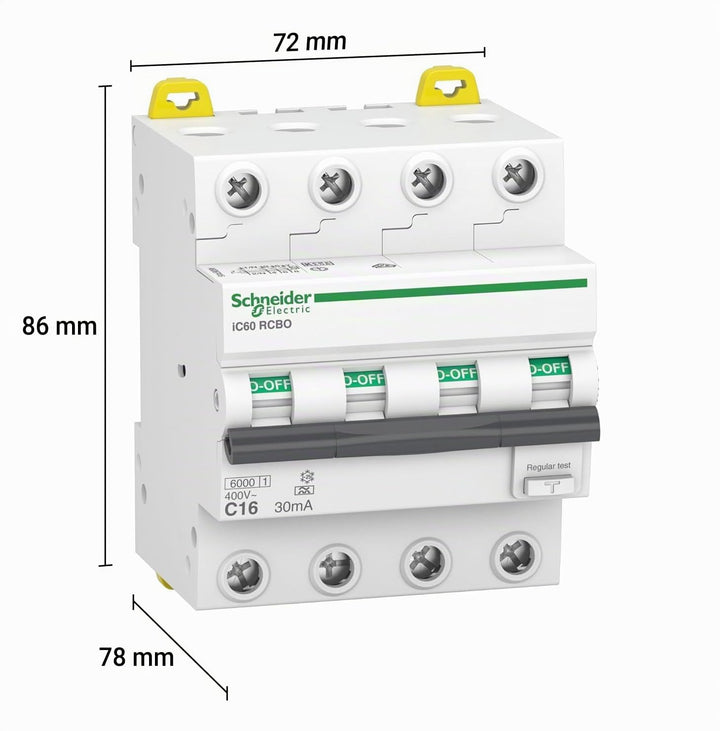 Schneider Electric A9D67416 FI/LS-Schalter iC60N, 4P, 16A, C-Char., 30mA, Typ A, 6kA 4-Polig 16 Ampe