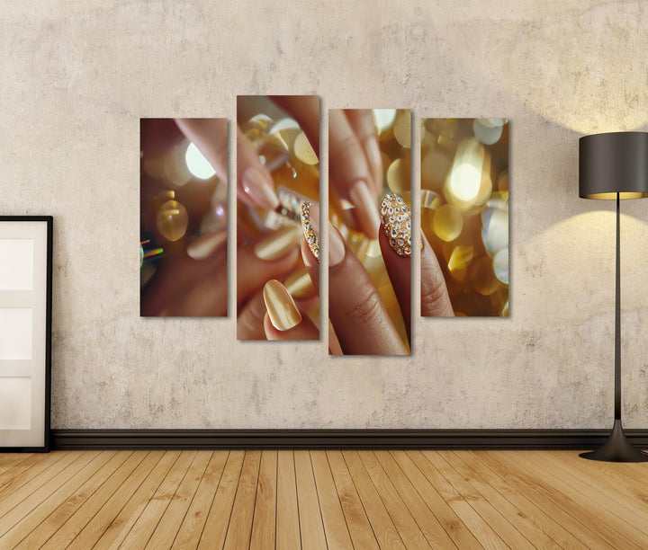 islandburner Bild auf Leinwand Goldene Nagelkunst im Urlaubsstil mit Heller Maniküre, funkelnden Ede