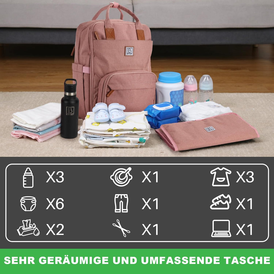 Brisby Wickelrucksack gross - Wickeltasche kinderwagen mit isoliertes Frontfach, Babytasche mit Wick