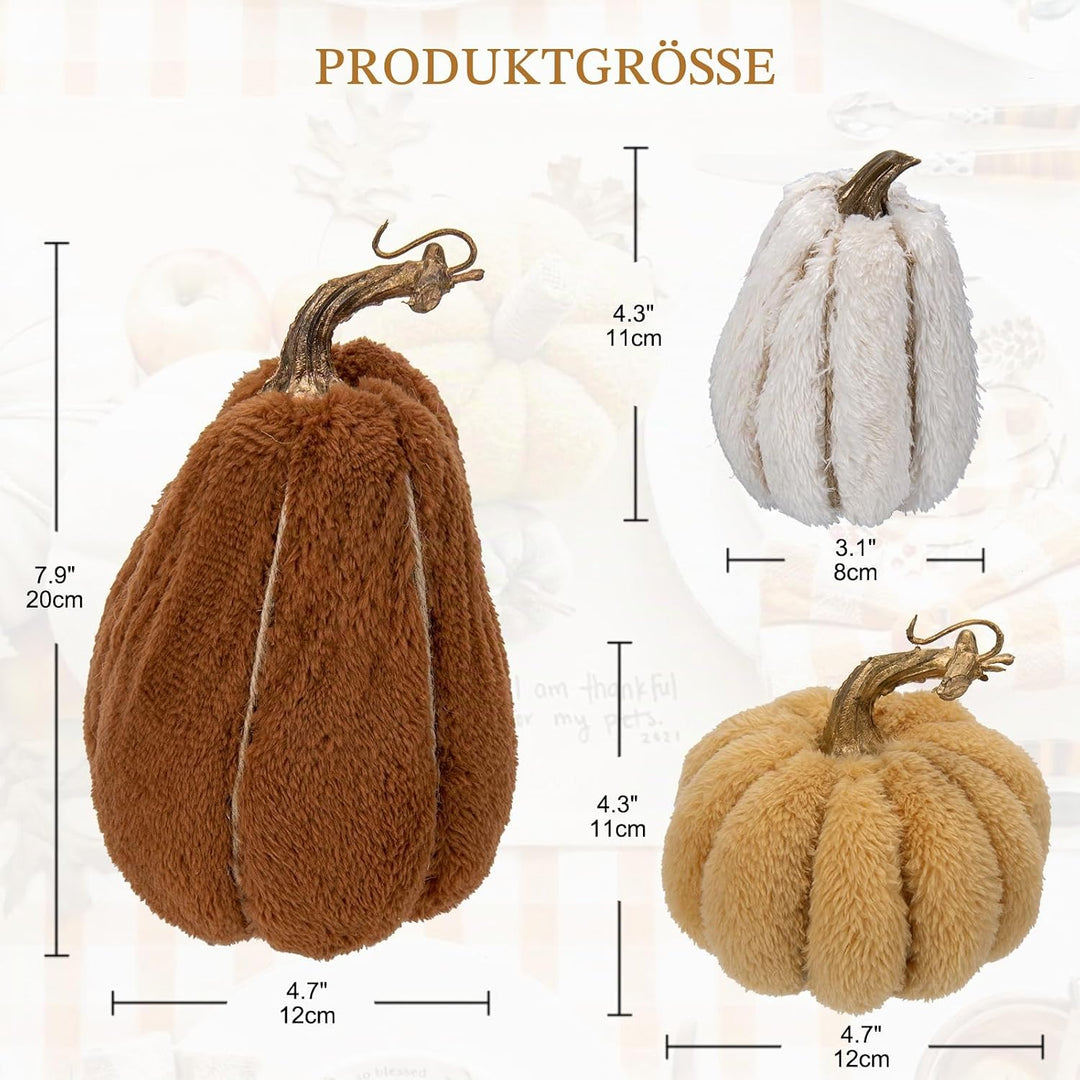 3er-Set Kunstpflanze Set künstliche Samt-Kürbisse, Künstlicher Kürbis für Halloween DIY-Herbstdekora