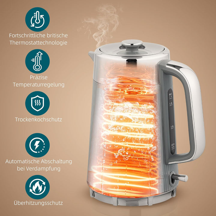 HOMCOM Wasserkocher Toaster Set 1,7L 2200W Schnell Wasserkocher mit Edelstahl-Innenraum, Entkalkungs