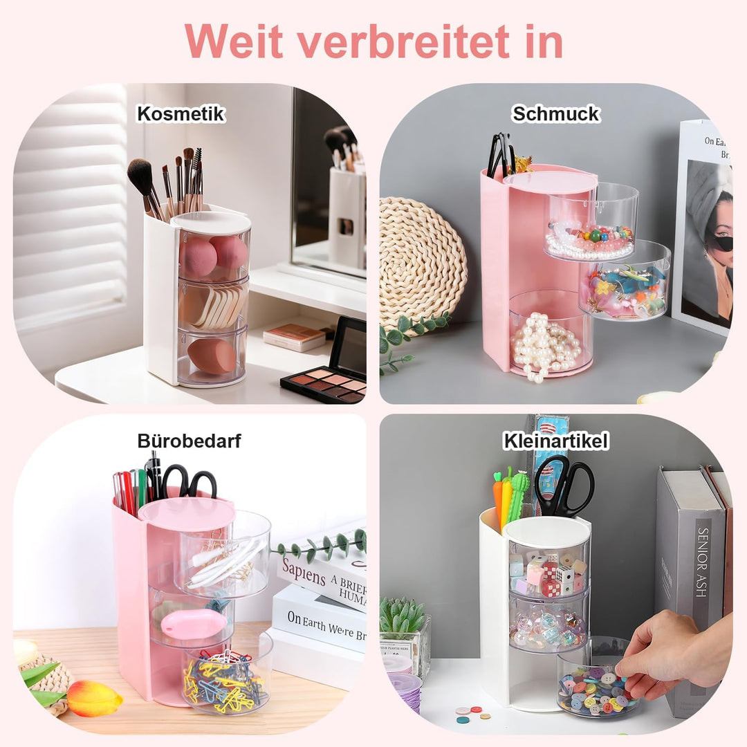 Schminktisch Organizer Haargummi Aufbewahrung 180°Dreh Kosmetik Organizer Schmuck 2Stk 3 Lagig Make