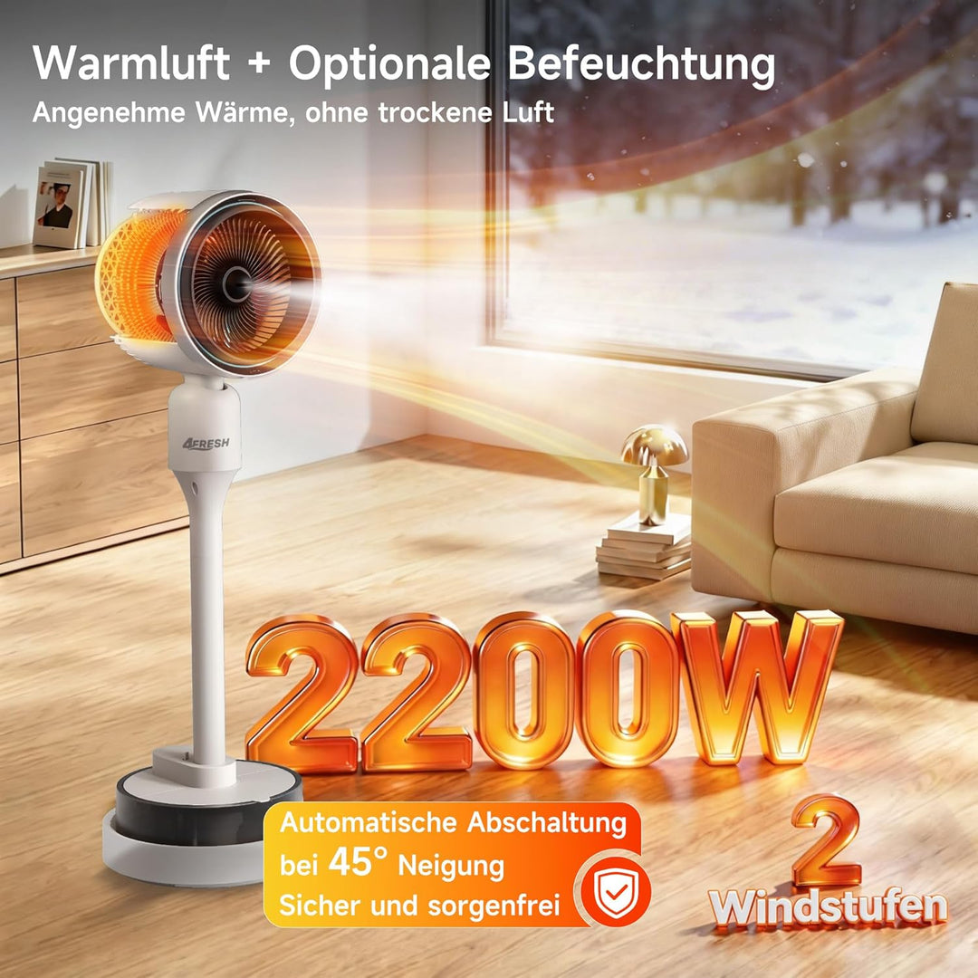 4-in-1 Multifunktionsventilator mit Luftkühler, Heizlüfter, Luftbefeuchter und Negativionen, 3 Winds
