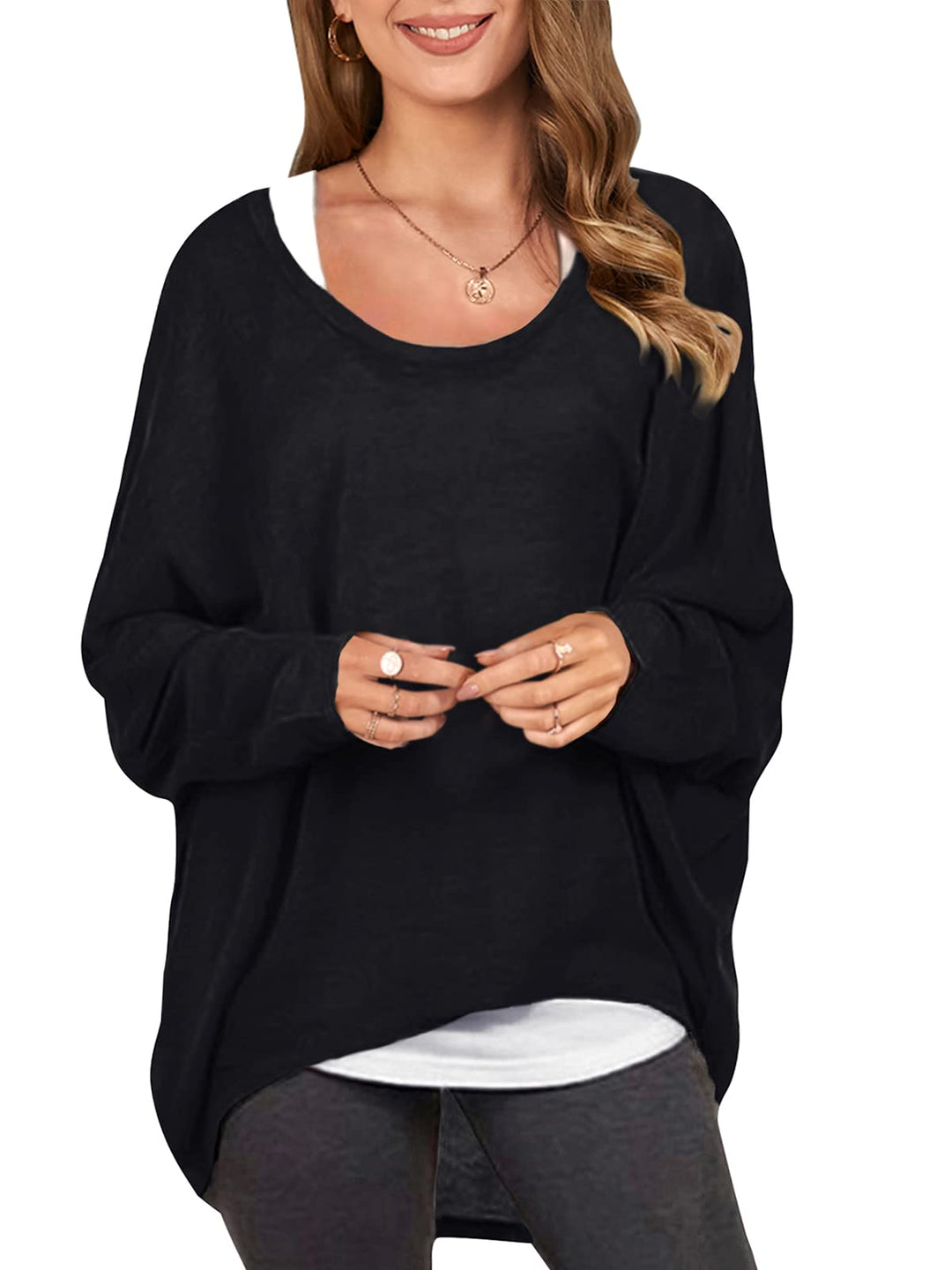 ZANZEA Damen Lose Asymmetrisch Jumper Sweatshirt Pullover Bluse Oberteile Oversize Tops S Schwarz, S