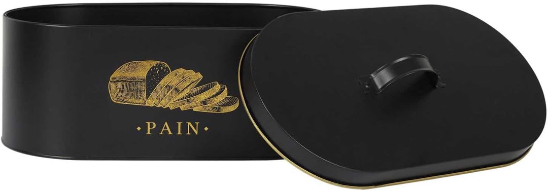 COOK CONCEPT, BT6818, Bread Box in Black and Gold Metal, elegant Design, optimal Capacity for breads
