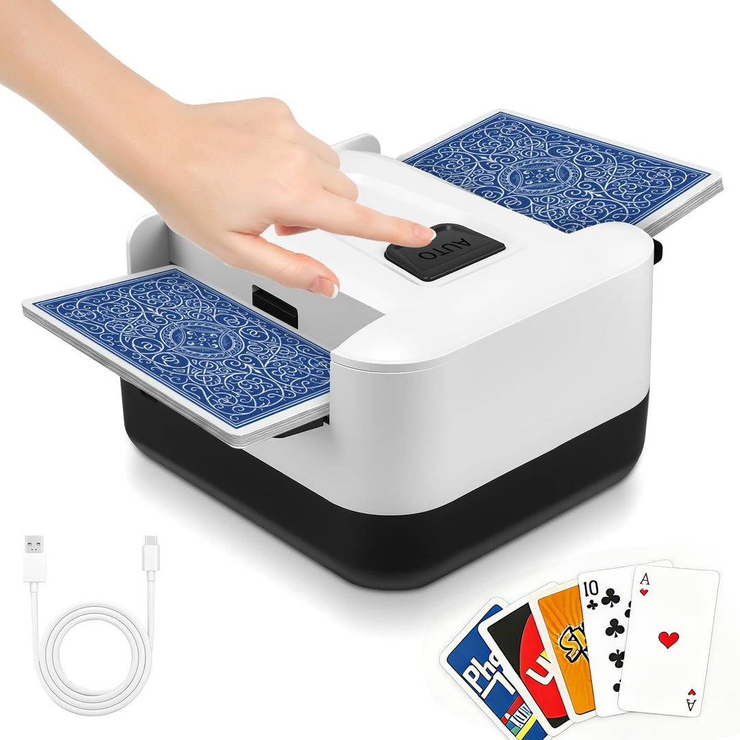 Wiederaufladbare Kartenmischmaschine für UNO &amp; Poker, Leiser Kartenmischer | 2000mAh Akku mit USB-C.