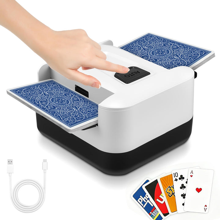 Wiederaufladbare Kartenmischmaschine für UNO &amp; Poker, Leiser Kartenmischer | 2000mAh Akku mit USB-C.