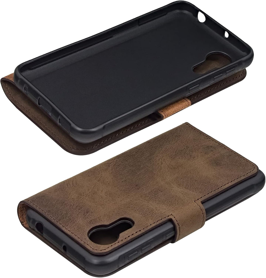 Suncase Book-Style Hülle kompatibel mit Samsung Galaxy Xcover 5 Leder Tasche (Slim-Fit) Lederhülle H