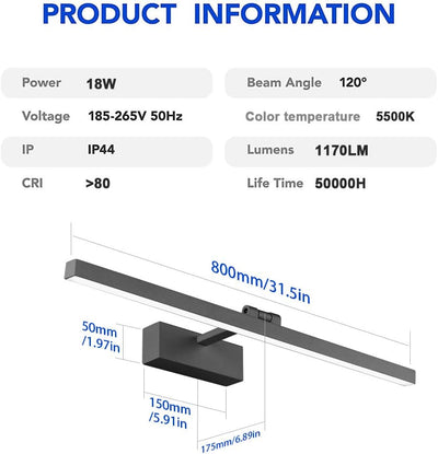 Klighten LED Spiegelleuchte 24W Bilderleuchte 180° Einstellbar Badlampe Wandbeleuchtung Wasserdicht