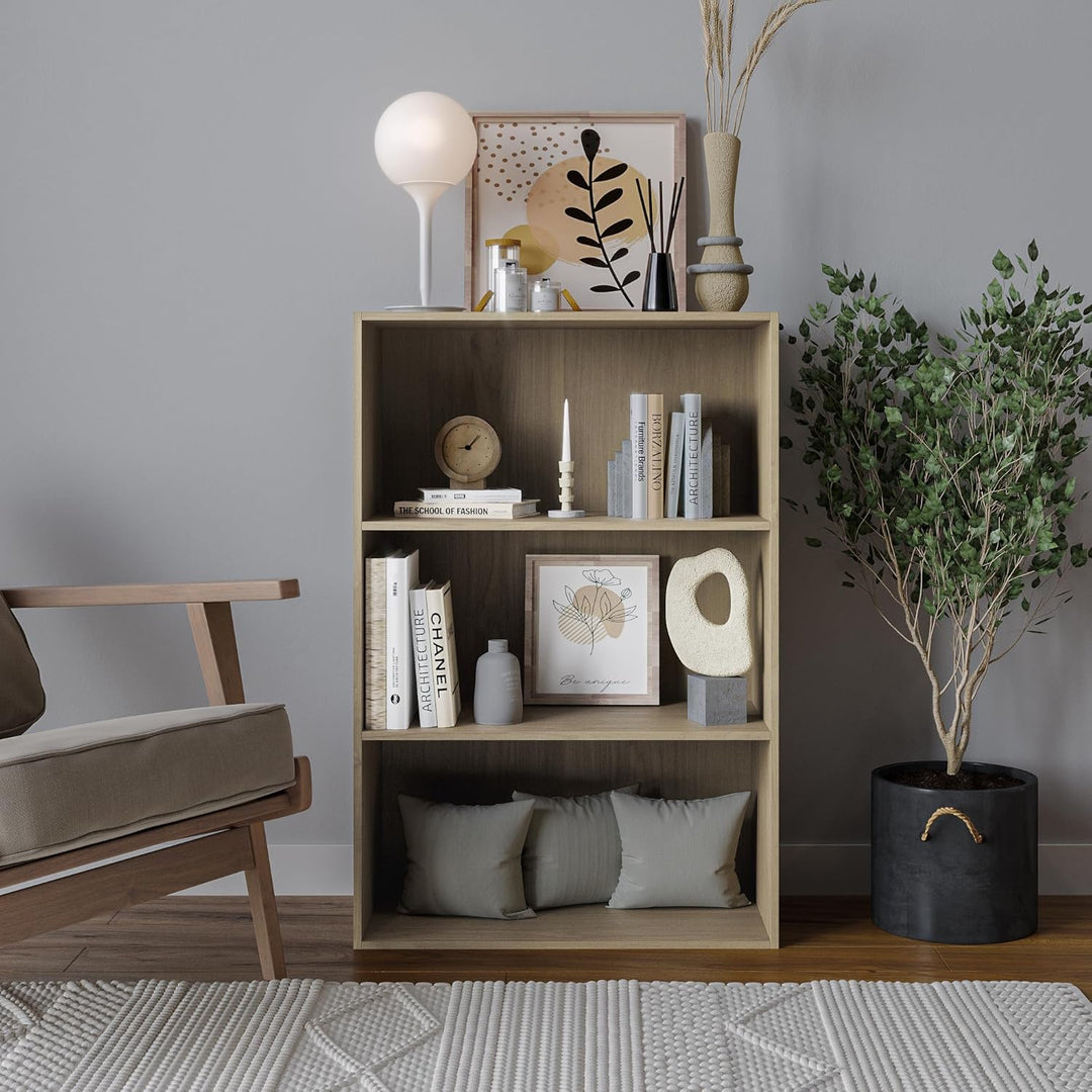 URBNLIVING Oslo Bücherregal, 3 Etagen, Holz, breit, Eiche, Eiche