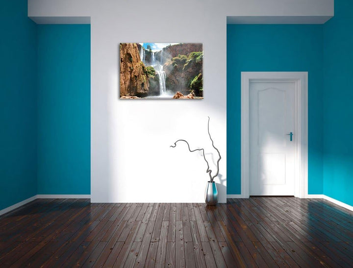 Spektakulärer Wasserfall Format: 100x70 auf Leinwand, XXL riesige Bilder fertig gerahmt mit Keilrahm