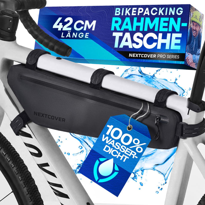 Nextcover® Bikepacking Rahmentasche [42 cm] I Fahrradtasche Rahmen - 100% Wasserdicht Dank AquaShiel