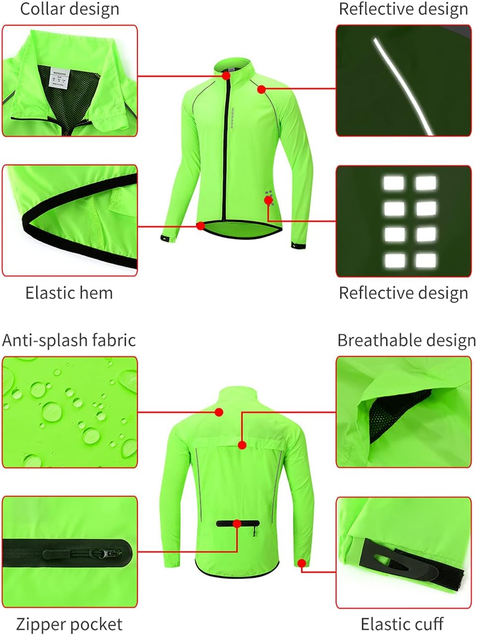 WOSAWE Herren-Fahrradjacke, Winddichte Radjacke Ultraleichte Sportbekleidung mit Reflektierendem Trä