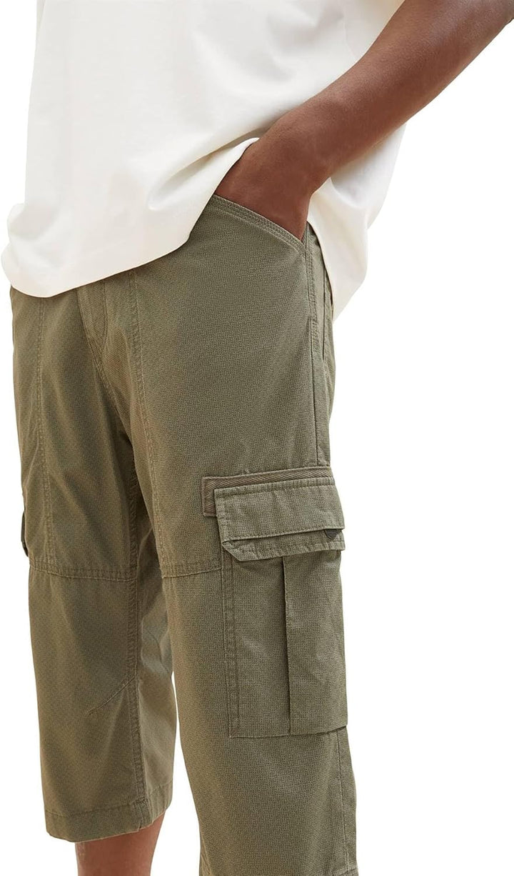 TOM TAILOR Herren Cargo Max Overknee Bermuda Shorts 27 31300 - Olive Minimal Pattern, 27 31300 - Oli