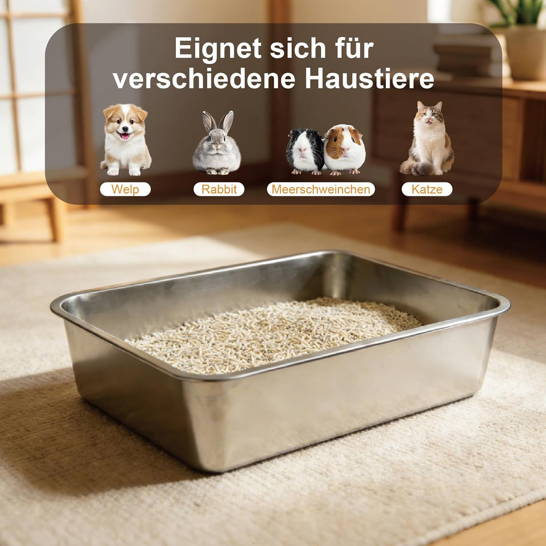 Edelstahl Katzenklo Offen, 60x40x15cm – Katzentoilette Edelstahl mit Antihaftbeschichtung, Geruchsfr