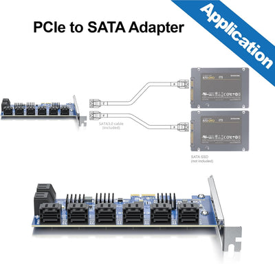 16 Port PCIe SATA Card, SATA3.0 Expansion Card, X1, with 16 SATA Cable, Support SSD and HDD, 16 Port