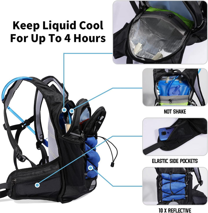 BBAIYULE® Trinkrucksack, isolierter Trinkrucksack mit 2 l BPA-freier Wasserblase, für Laufen, Wander