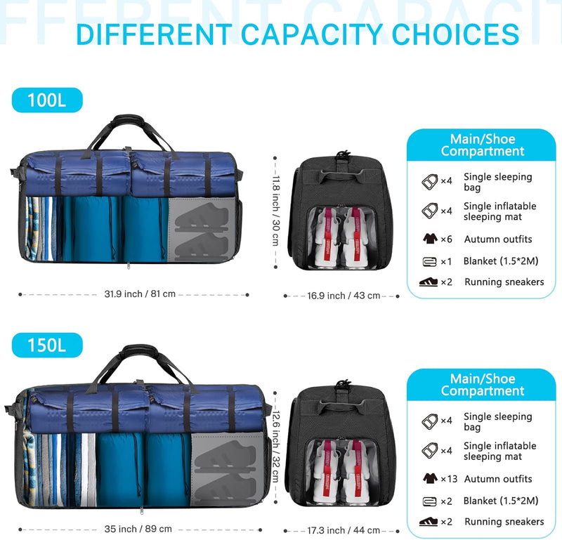 Gonex Faltbares Reisegepäck Leicht 40/60/80/100/150L Grosse Reisetasche Sporttasche für Reise Gym Ur