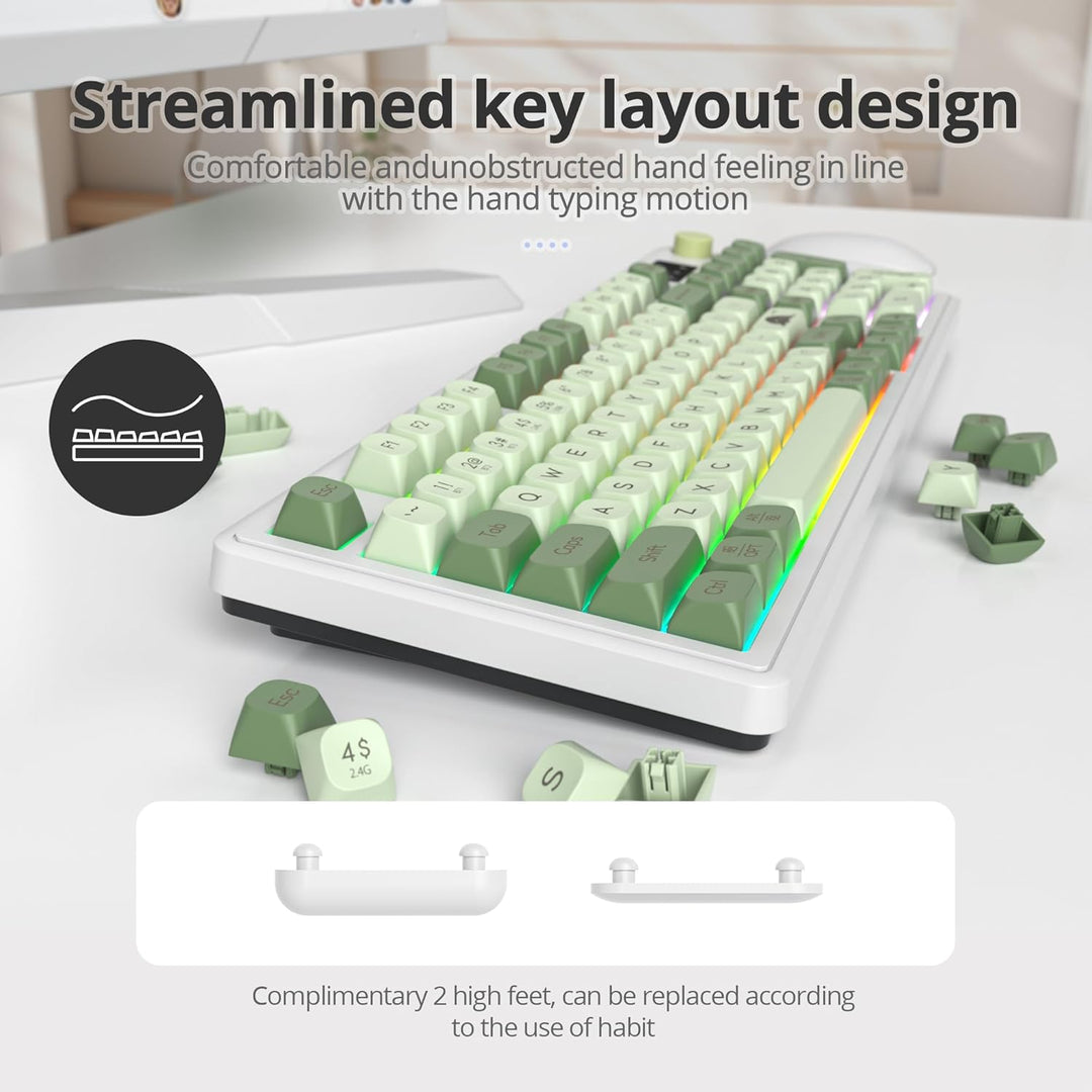 SbocKeeb 96% Kabellose Gaming Tastatur Grün, Leise Membran Tastatur Mechanisches Gefühl mit Ziffernb