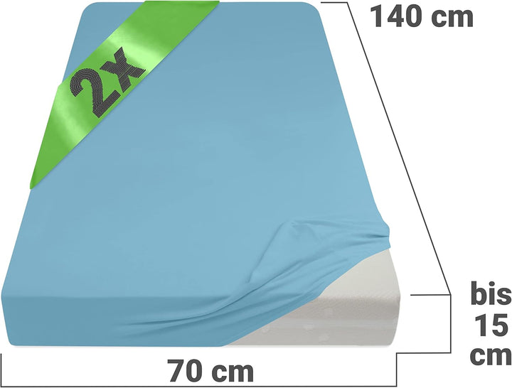 2er-Pack Spannbettlaken für Kinder- und Babybettmatratzen 1493.2123, 70 x 140 cm, bleu Bleu 70 x 140