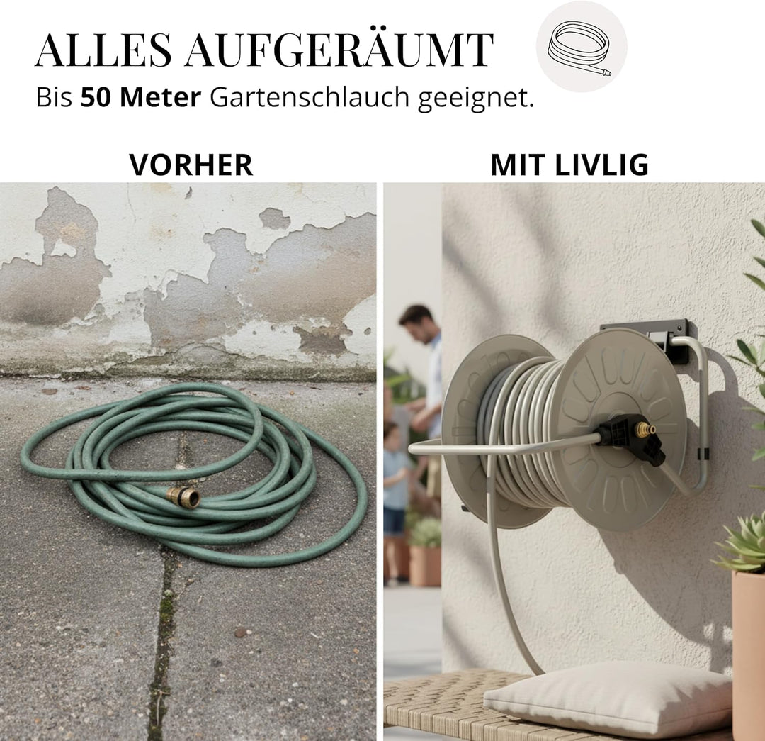 Livlig53 LIVLIG Schlauchtrommel, Metall Schlauchaufroller bis 50 Meter 1/2" Gartenschlauch, Schlauch