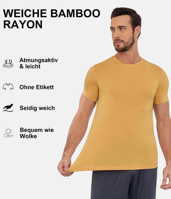 COLORFULLEAF 3/5er Pack Bambus T-Shirt Herren V Ausschnitt/Rundhals Stretch Unterhemd Männer Einfarb