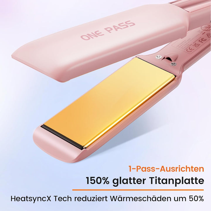 Faszin Professionelle Glätteisen, 42mm Breite Titanplatten mit Negativer Ionenfunktion, 30s Schnelle