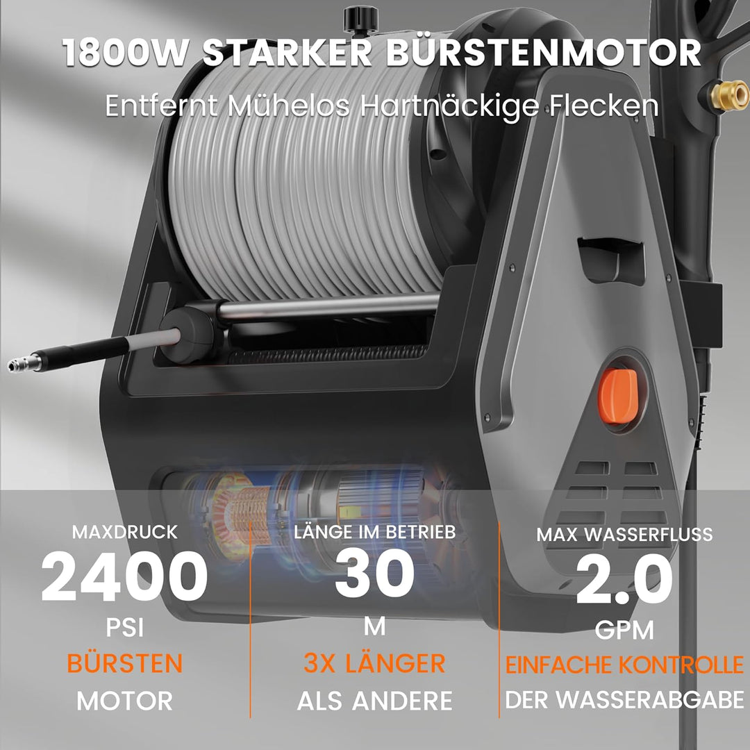 Giraffe Tools Wandmontierter Hochdruckreiniger, 1800 Watt, Max 2400 PSI, 2.0 GPM Elektrischer Wasser