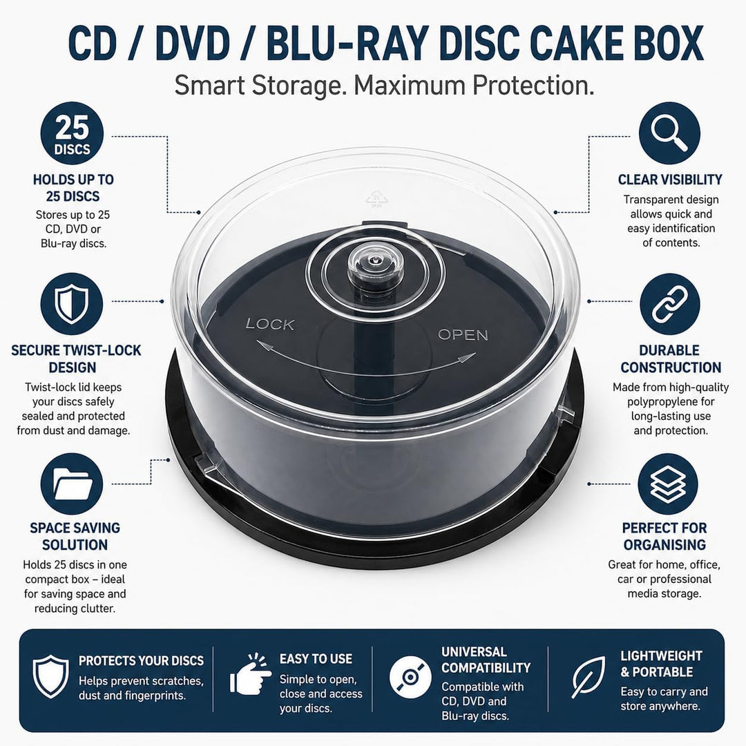 CD/DVD Cake Box, transparent Kunststoff Badewannen (für 25 Discs) 10 Stück Dragon Trading®, 10