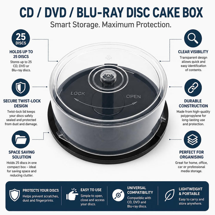 CD/DVD Cake Box, transparent Kunststoff Badewannen (für 25 Discs) 10 Stück Dragon Trading®, 10